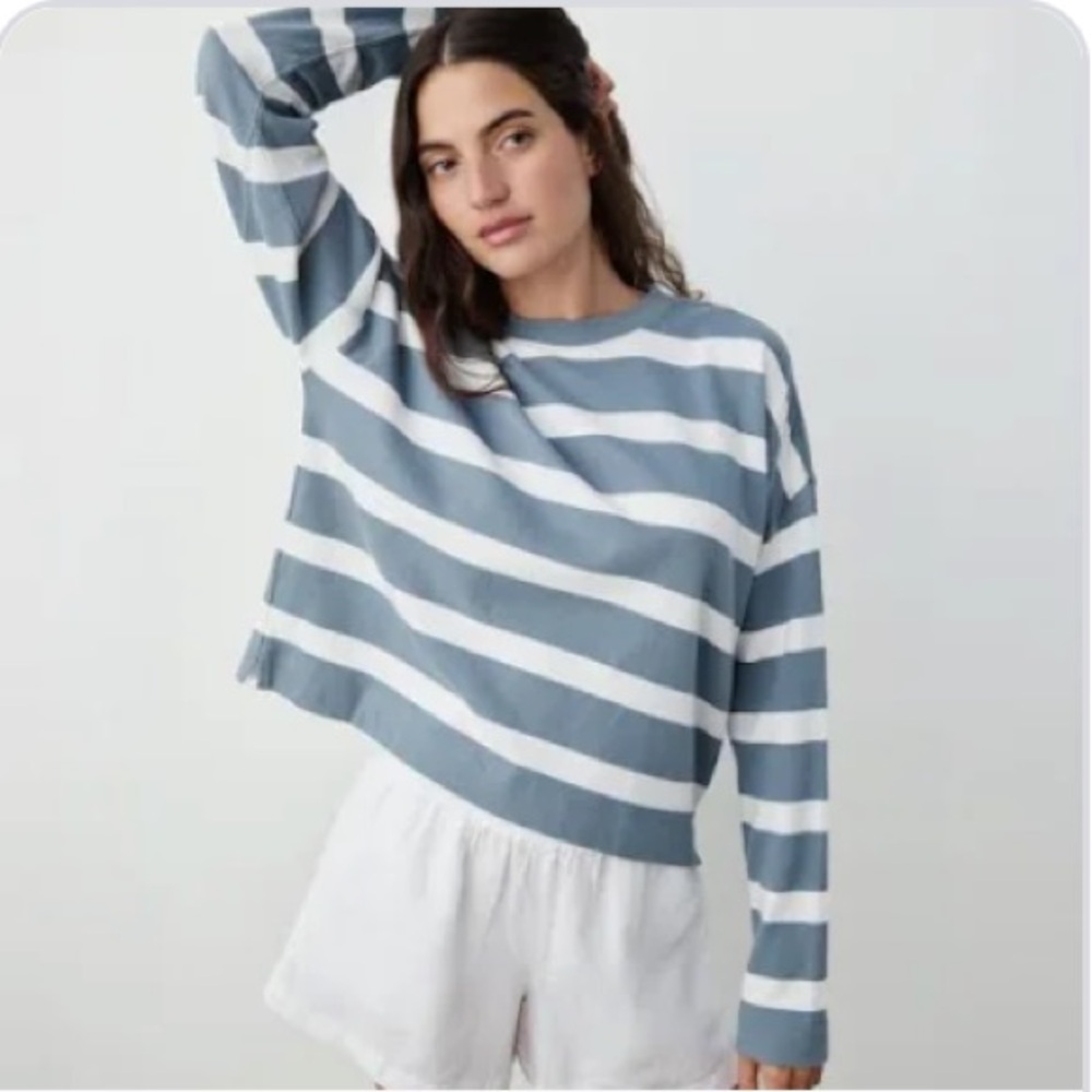 AYR Half Day Striped Crew Neck Sweater in Sound Bath color
